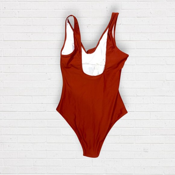 New CUPSHE Slimming One Piece Ruched Swimsuit Rust Brown Burgundy Womens Size M - Picture 2 of 3